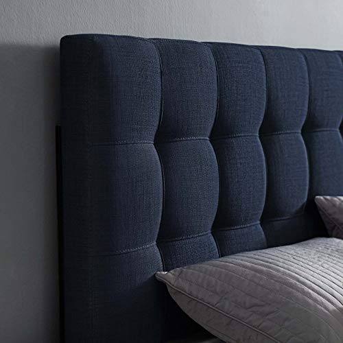 Image of Modway Lily Tufted Linen Fabric Upholstered Full Headboard in Navy