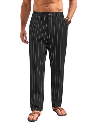 Mens Linen Pants Lightweight Casual Pants Straight-Legs Loose Fit Summer Beach Yoga Trousers with Pockets