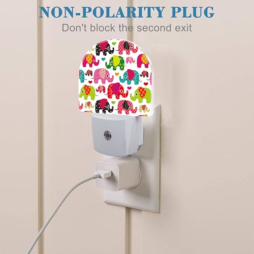 Image of Night Light for Kids Girls Boys, Retro Colorful Cute Elephant LED Night Light Plug into Wall with Dusk to Dawn Sensor for Room Decor, Hallway, Kitchen, Bathroom, Nursery, Stairs