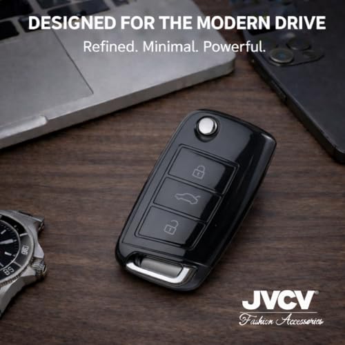 Image of JVCV 2 Pack Soft TPU Transparent Black Key Cover Compatible with Skoda Kylaq Slavia Kushaq Taigun Tiguan Virtus Octavia Kodiaq Superb Folding Key | Shockproof Slim Fit Case (Transparent Black)