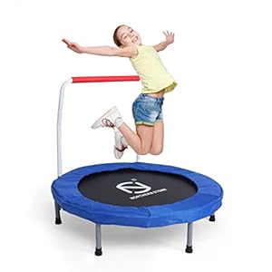 SILVER VALLEY 36″ Kids Folding Mini Fitness Trampoline, Safety Padded Cover and Foldable Rebounder Jumper with Handle