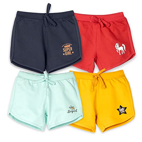 Image of Real Basics Premium Cotton Shorts for Girls - Regular Fit Printed Girl Shorts (Pack of 4)