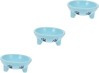 Ipetboom 3Pcs Tigela De Cerâmica Para Gato Tigela De Comida Para Animais De Estimação Tigela De Cerâmica Para Cachorro Tigela De Comida Para Gato Cachorro De Cerâmica Azul