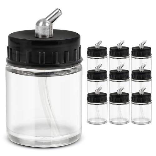 JUNIERS Airbrush AG-02 Glas-Farbtopf Set – 10×22 ml Airbrush Farbbehälter aus Glas mit Deckel & Aufbewahrbox – Zubehör für Airbrush Pistole, Modellbau & Basteln