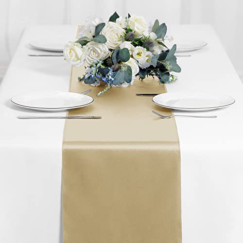 Beddeb 12-Pack Champagne Satin Table Runner 12 X 108 Inch Long Table Runner For Wedding, Champagne Birthday Party Decorations, Premium Table Runners For Banquets, Graduations, Engagements #TOP1