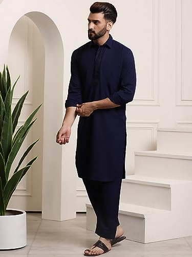 Image of SOJANYA Men's Cotton Silk Pathani Kurta Set with Wide Leg Straight Fit Salwar