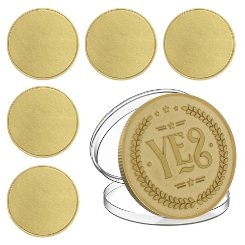 hansmaker Blank Brass Coin for Laser Engraving 40mm Diameter 4mm Thickness Solid Brass Challenge Coin Blank with Acrylic Protection Case for DIY Crafts Commemorative Collection 5pcs