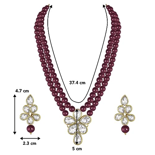 Image of Peora Crystal Faux Pearl Kundan Necklace & Jewellery Set Gift for Women