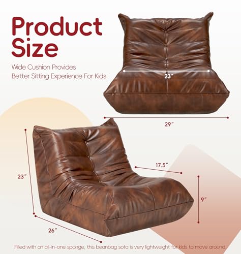 Image of Hobestluk Small Bean Bag Chair Lazy Floor Sofa Bean Bags with Memory Foam Filled Leather Beanbag Lounge Sofa Armless Chair for Bedroom Playroom and Reading Nook Dorm Waterproof (Brown, Medium)