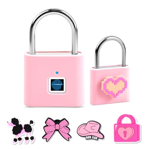 UMIKSMART Smart Fingerprint Lock, Combination Keyless Padlock with USB Charging, Waterproof for Bike, School Locker, Gym, Luggage, Storage, Sweet Pink Set