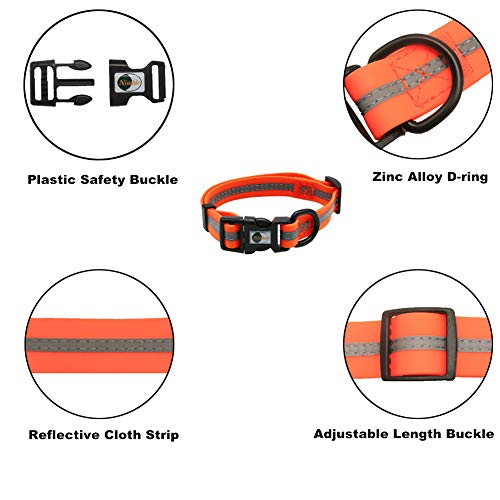 Image of Nimble Reflective Waterproof Dog Collar Adjustable Odor Resistant Easy Clean Pet Collar for Small Medium Large Dogs Night Walking Outdoor Rainy Use (Small (9.45 inch-14.17 inchinches), Orange)