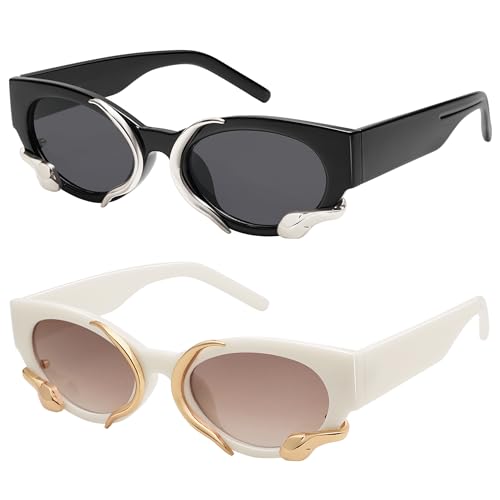 Trendy Sunglasses for Women Men Vintage Narrow Cateye Metal Snake Sunnie Y2k Accessories AP3621