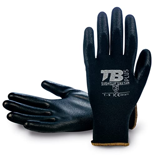 Guante de Trabajo TB 500NG2P URETAN | Paquete 10 Pares Guante de Protección Recubierto de Poliuretano y Soporte de Poliéster Negros. Sin Costuras y Puño Elástico. Resistencia a la abrasión (9) Cover