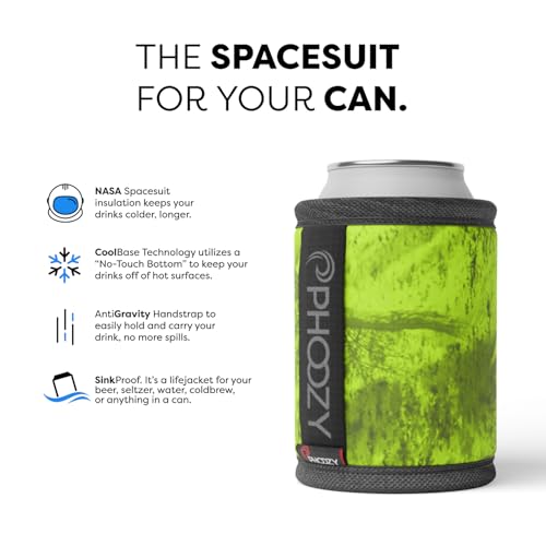Image of PHOOZY Insulated Can Cooler for 12 oz Cans - Patented Drink Sleeve with NASA-Inspired Technology - Keeps Beer, Soda & Sparkling Water Cold Longer - Lightweight Outdoor Can Holder - Green