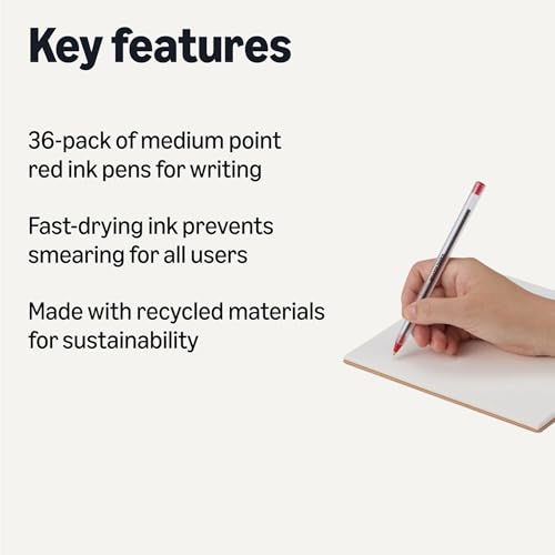 Image of Amazon Basics Ballpoint Pens, Medium Point 1.0mm, Red Ink, 36-Pack