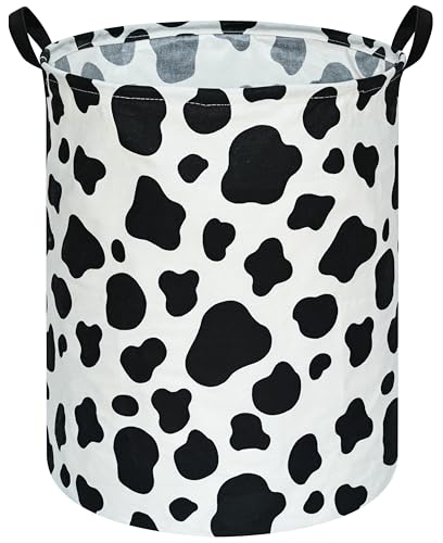 Image of KUNRO Round Laundry Gift Basket Storage Hamper, Clothes Storage Organizer Bins, Shelf Basket with Handles for Room Decor (Rould Cow pattern)