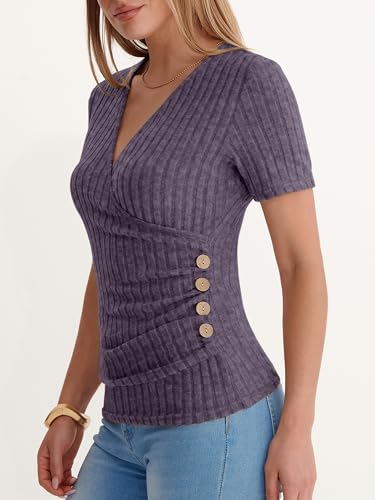 ANRABESS Women Short Sleeve V Neck Shirts,Purple,XS — view 5