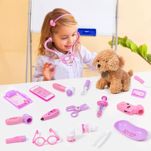 image for Meland Toy Doctor Kit for Girls - Pretend Play Doctor Set with Dog Toy