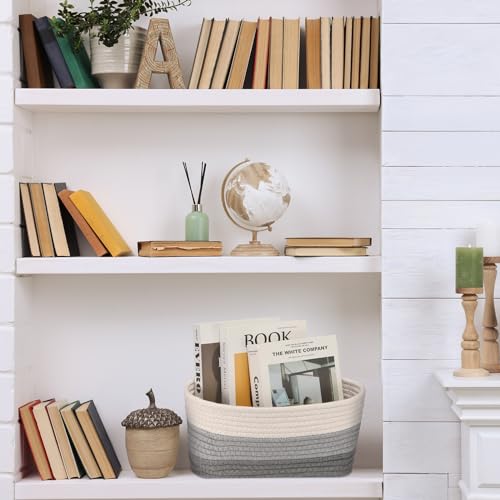 Image of Sawysine 6 Pcs Storage Baskets Bulk for Organizing Cotton Rope Woven Basket with Handles for Gift Cloth Shelves Blanket Toys Living Room(Gray and White)