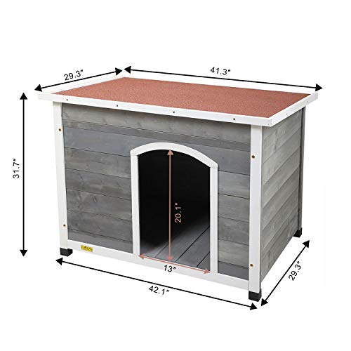 Sandinrayli Wood Dog Houses for Dogs, Weatherproof Outside Dog Kennel with Door Slanted Hinged Roof (Grey) - Thumbnail 3