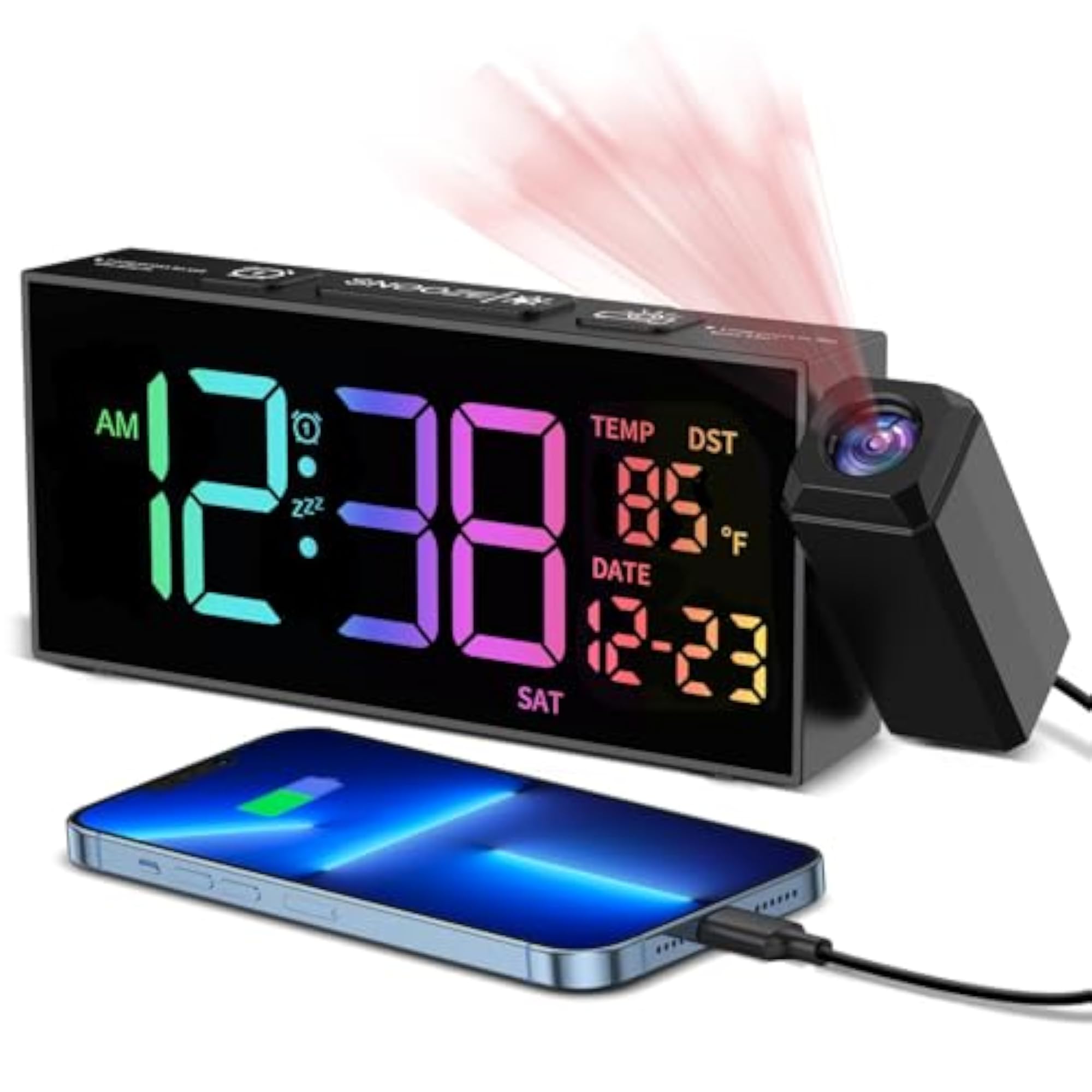 Projection Clock for Bedroom Ceiling with RGB