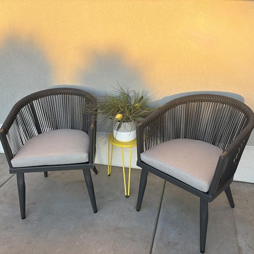 Image of PURPLE LEAF Patio Dining Chair 2 with Cushions Armchairs Navy Blue and Gray