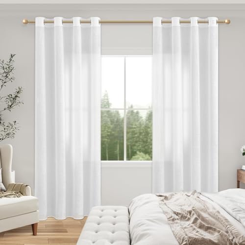 Miniatura 6 de Mrtrees Cortinas Blancas Salon 2 Piezas 140x225 Cm Cortina Translucida De Lino Con Ojales Para Dormitorio Comedor Modernas, Visillo Blanco Elegante Para Ventanas Grandes Decorativas