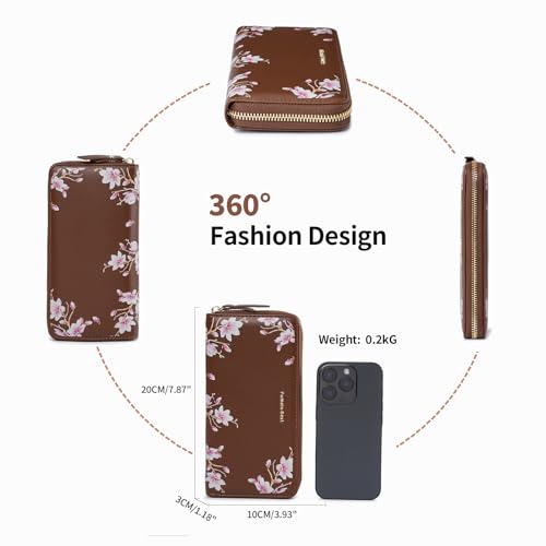 Image of Pomelo Best Wristlet Women Wallet Floral RFID Clutch Purse | Vegan Leather, Multi Credit Card, Large Capacity Zip Around Long Travel Wallets with Coin and Phone Pocket for Ladies