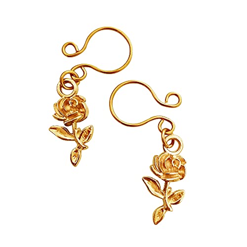 Gold Fake Nipple Ring Rose Flower - Fake Nipple Jewelry - Clip On Nipple Rings - Nipple Shields Non Piercing