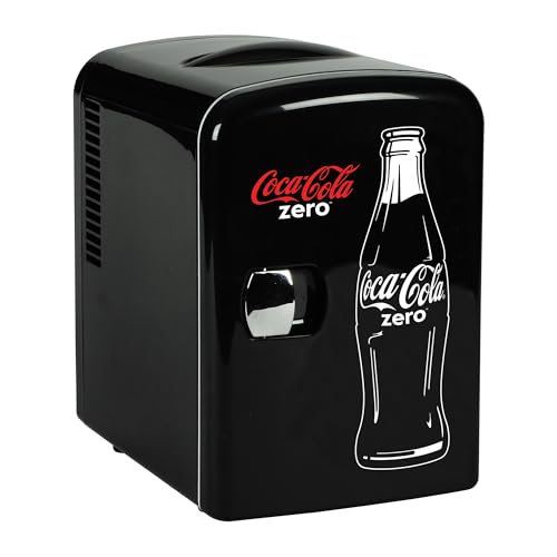 Coke Zero Mini Fridge - 6 Can Refrigerator for Bedroom Office, Portable Table Top Beverage Cooler, 12V 110V Refrigerador For Drinks, Soda, Wine Use In Car, Dorm, Outdoor, Patio on Fridge.com