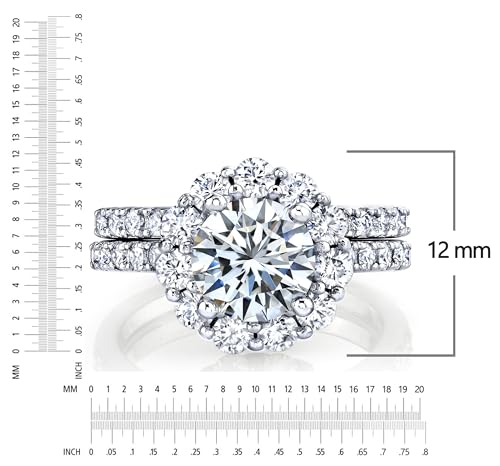 Metal Masters Co. 3.25Ct Round Moissanite Crown Halo Bridal Set 18K Over Silver Wedding Engagement Ring Set4
