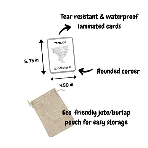 Image of Kannada English Bilingual Flash Cards | Montessori Cards | Laminated Flash Cards | Early Education (Weather - 18 Cards)