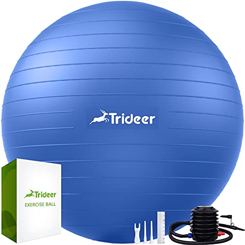 Trideer Extra Thick Yoga Ball Exercise Ball, 5 Sizes Ball Chair, Heavy Duty Swiss Ball for Balance, Stability, Pregnancy and Physical Therapy, Quick Pump Included (Deep-Dark Blue, L (58-65cm))