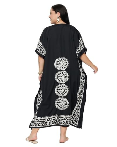 Image of Gypsie Blu Women Plus Size Kaftan Dress Beach Cover Up Maxi Dresses for Women, V-Neck Kimono Sleeve 1X-3X