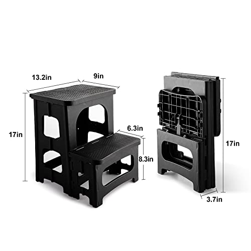 Topfun 8" 17" Folding 2-Step Stool, Non-Slip Fold Stools For Adults Or Kids, Hold Up To 300 Lbs, Portable Footstool For Kitchen Home Toilet Bedroom Office Rv #TOP3
