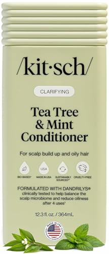 Kitsch Clarifying Tea Tree Liquid Conditioner for Women & Men – Lightweight Hydration Hair Conditioner with Peppermint & Tea Tree Oil for Oily Hair & Scalp Buildup – Made in USA Hair Care – 12.3 oz