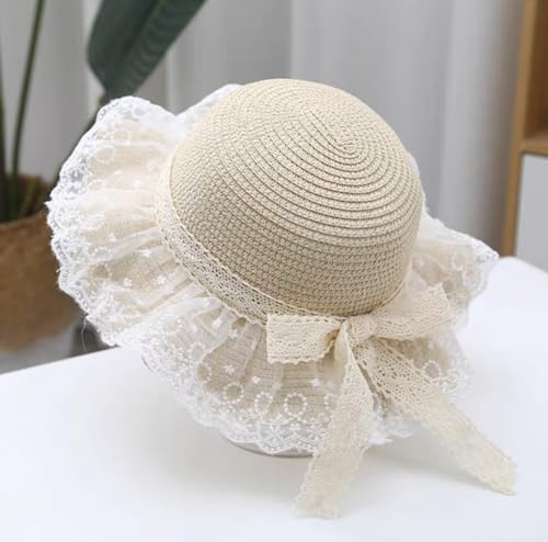 Kids Sun Hat Girls Lace Bowknot Straw Hat Cap Packable Foldable Wide Brim Summer Beach UV Sun Protection Straw Hat Travel2