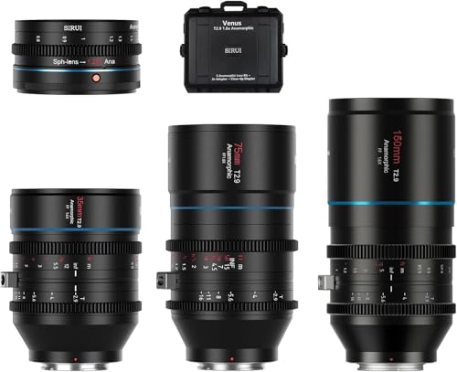 SIRUI Venus T2.9 1.6Xフルフレームアナモルフィック4本レンズセット(35mm+75mm?150mm+1.25Xアダプターレンズ+保護ケース、RFマウント)