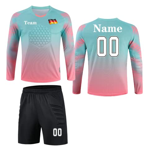 LAIFU Camiseta de portero para niños y adultos casa/visitante camiseta de portero con nombre número Team (camiseta de portero + pantalones de portero), Pink Top & Shorts, S Cover