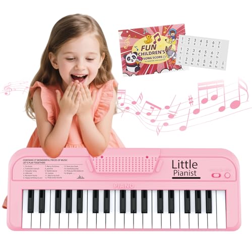 Teclado de Piano Rosa para Niñas, Instrumento Portátil de 37 Teclas para Niños de 2, 3, 4 y 5 Años, Juguetes Musicales Educativos con Sonido, Regalos de Cumpleaños y Navidad