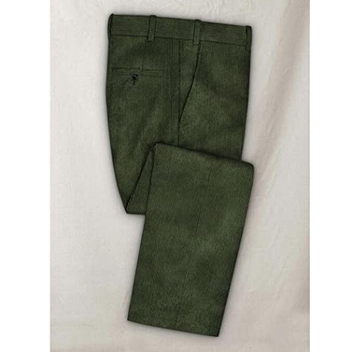 Men Corduroy Suit 2 Pieces Notch Lapel Two Button Green Tuxedo Prom Casual Blazer Pants4