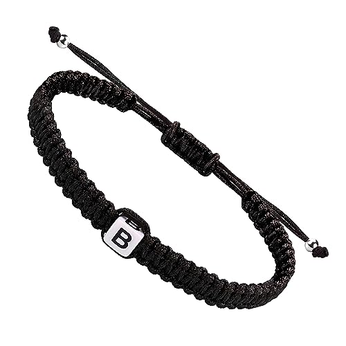 Initial Bracelets for Couples Women Men Initial Charm Handmade Rope Braided Letter Bracelet for Teens Adjustable Jewelry Christmas Gifts for Him Her (B)