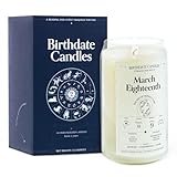 Birthdate Candles, March 18 - Pisces Zodiac Scented Candles Birthday Gift - Jasmine, Cedarwood & Thyme Scent - All-Natural Soy & Coconut Wax, 60-80 Hour Burn Time - Made in USA
