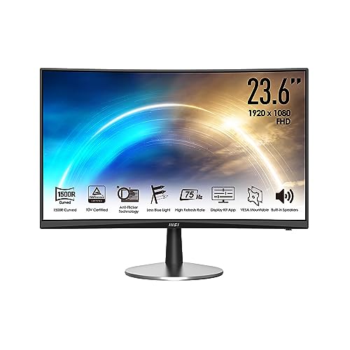 MSI Pro MP242C Monitor Profesional Curvo 23.6" FHD (1920x1080), Curvatura 1500R, Anti-Glare, VA, 16:9, 5ms, 75Hz, VESA 100 x 100, Negro
