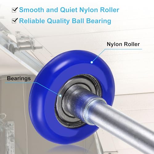 QUARKZMAN 2pcs 1.8 Nylon Garagentorrollen für 2 Garagenbahn, 7 langer Stiel, leise Garagentorrollen, 6200zz Präzisionslager mit 8 Kugeln, blau