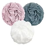 Extra Large 100g Shower Puff 3 Pack 50% Heavier Than Standard Premium Ultra-Dense Soft Mesh Loofah Sponge for Body Gentle Exfoliating Shower Scrubber for Men & WomenGift-Ready Zipp (White, Pink, Blue)