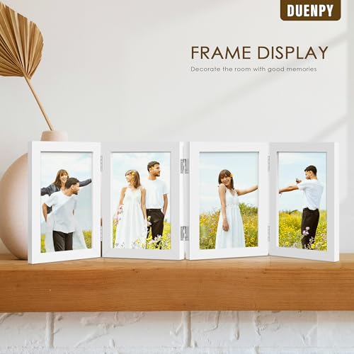 Image of DUENPY 4 Folding 5x7 Accordion Wood Frame Plexiglass White | Constructed With Engineered Wood And Plexiglass, Elegant Ornament For Desktop Photo Display