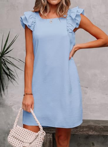 Image of Falechay Womens Summer Dresses Bow Tie Back Sundresses for Women Ruffle Short Sleeve Dress Casual Cute Sundress with Pockets