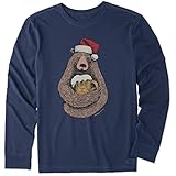 Life is Good Camiseta de manga larga para hombre (Beer Hug Santa Bear - Azul oscuro, pequeña)