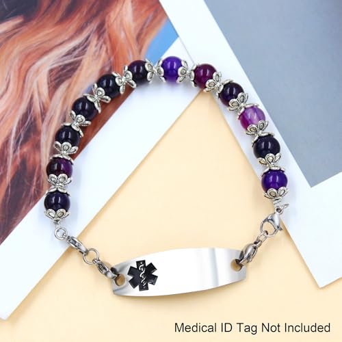 Image of Interchangeable DIY Semi-Finished Medical Alert Bracelet - 8mm Natural Stone Bead Adjustable Dual-Use Bracelet - YA5062